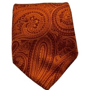 Countess Mara 100% Silk Tie Orange Paisley Handmade Luxury Necktie 59”
